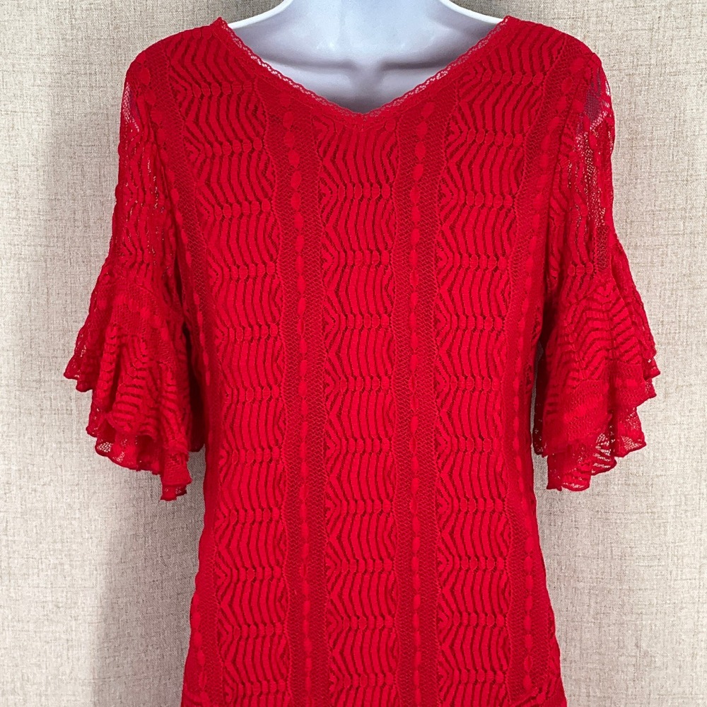 Rabbit Rabbit Rabbit Designs Dress Sz 10 Red Lace Flutter Sleeve Boho Classic - Picture 7 of 15
